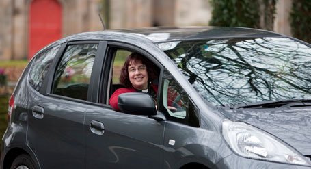 Reverend Alison Hardy and her Honda Jazz